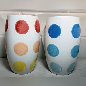 Multi Color Set of 2 Sky Blue Polka Dot on White Color Inside 5" Tall Mug 12 oz
